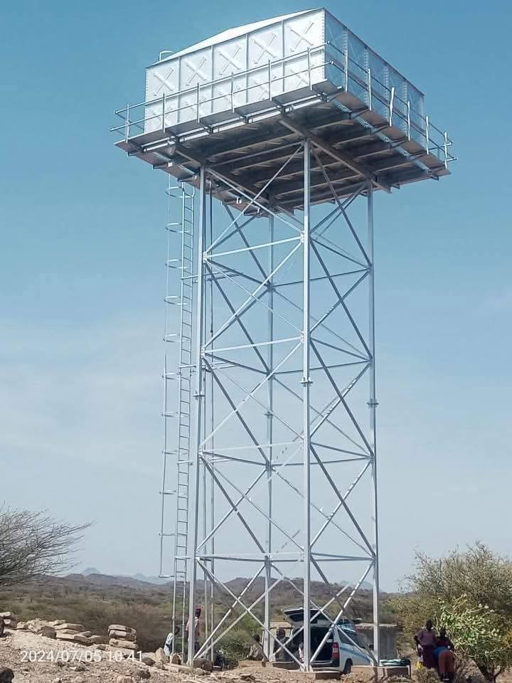 steel water tower installation for boreholes in Kenya